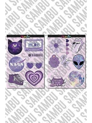 Prime Purple Aesthetic Temalı Etiket Seti 2 - Mor - Laptop Notebook Telefon