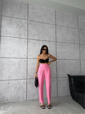 Lune Store Pantolon Kapalı Cep 3 Düğme Detaylı - Pembe