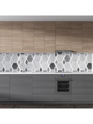Prime Mutfak Tezgah Arası Folyo Kaplama Folyosu Altıgen Desen Gri 60X300 cm