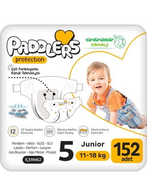 Prime Protection Bebek Bezi 5 Numara Junior (11-18 Kg) 152 Adet – Ekstra Set, Maksimum Koruma