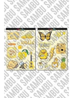 Prime Yellow Aesthetic Temalı Etiket Seti 1 - Sarı - Laptop Notebook Telefon