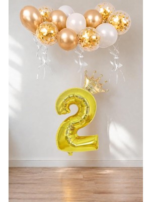 Prime 2 Rakam Folyo Balon, Kral Tacı ve Konfetili Balon