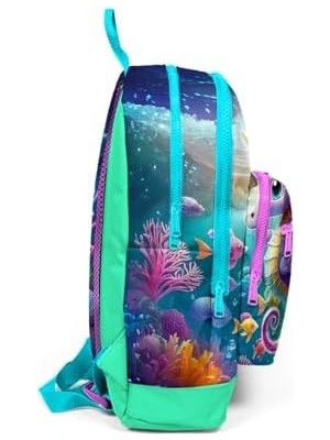 Prime Kids Mavi Su Yeşili Denizatı Desenli Dört Bölmeli Okul Sırt Çantası 23772