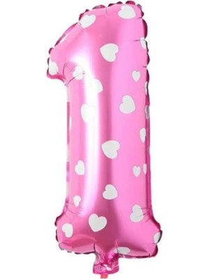 Prime 1 Rakamı 40 Inç Pembe Kalpli Folyo Balon 100 cm