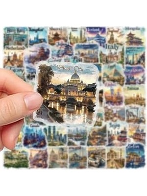 Prime 50'li Travel Postcard Stickers, Seti Laptop Notebook Tablet Seti