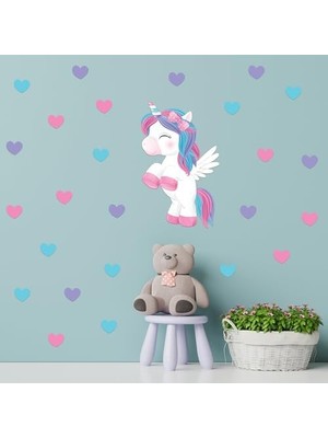 Sevimli ve Renkli Kalpler Duvar Seti - Bebek ve Çocuk Odası Dekoratif Yapışkanlı Folyo