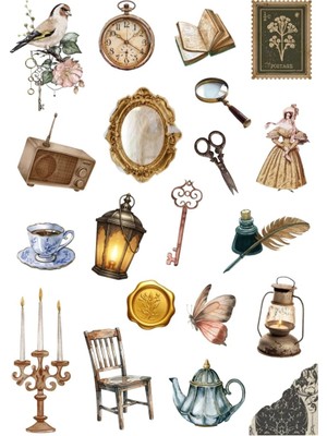 Prime Karışık Vintage Figürler 200 Adet Sticker Seti (10 Sayfa) Tek Ebat