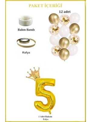 Prime 5 Rakam Folyo Balon, Kral Tacı ve Konfetili Balon