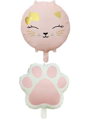 Prime Retro Pembe Renkli Kedi ve Pati Folyo Balon Set