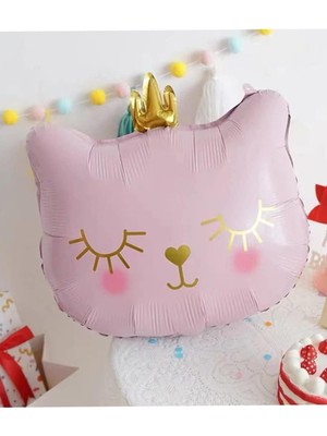 Prime Taçlı Pembe Kedi Folyo Balon 1 Adet 76X 64.5 cm