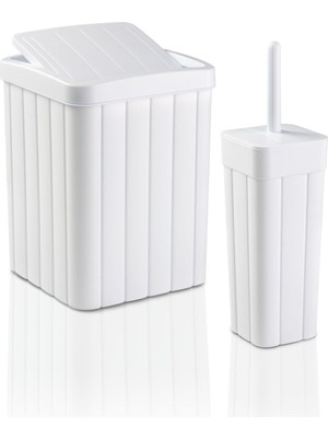 UltraMint 2'li Banyo Seti, 10L Kapaklı Çöp Kovası ve Wc Fırçalık, Beyaz