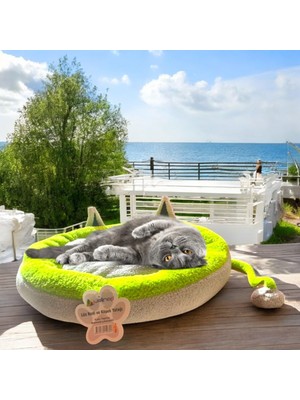 Prime Lüks Kedi ve Köpek Yatağı Kuyruklu Gri Yeşil