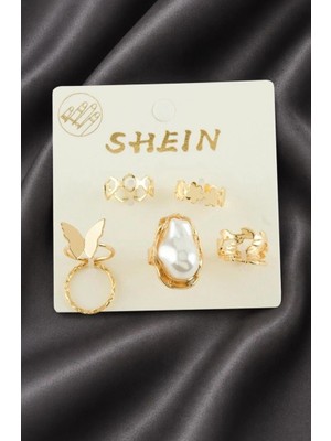 Shein 7 Adet Kelebek Inci Lüks Eklem Yüzük