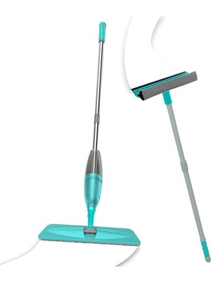 Pony Süper 2 Li Sprey Mop + Teleskopik Saplı Cam Sileceği Yeşil Paspas Temizlik Seti