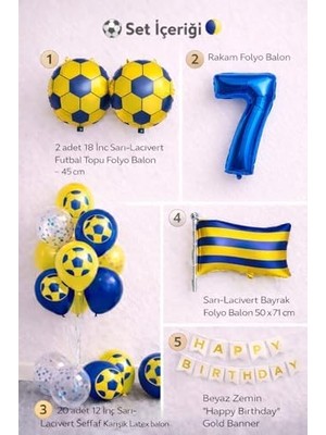 Prime Sarı Lacivert 7 Yaş Futbol Temalı Doğum Günü Balon Seti