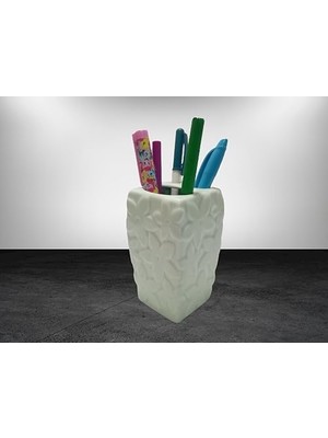 Prime Kalemlik Çiçekli Su Yeşili Seramik Ofis Gereci 7X7X12CM