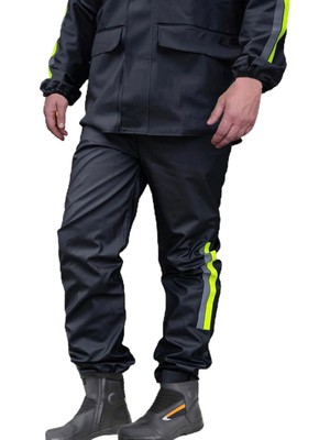 Prime Motorcu Yağmurluk Takımı, %100 Su Geçirmez Pvc, Cepli, Reflektörlü, Fermuarlı, Siyah (M) M