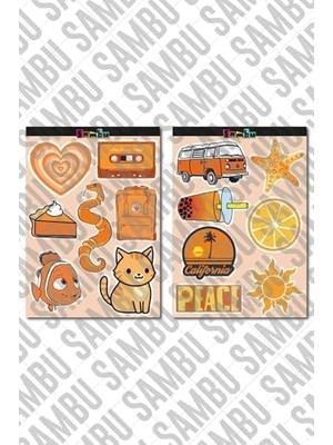 Prime Orange Aesthetic Temalı Etiket Seti 2 - Turuncu - Laptop Notebook Telefon