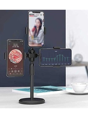 Prime Teleskopik Masaüstü 3lü Tablet Telefon Tutucu Ayarlanır Katlanır Seviyeli Tutucu 08 Siyah