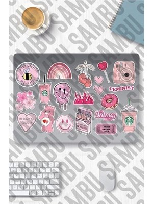 Prime Pink Aesthetic Temalı Etiket Seti 3 - Pembe - Laptop Notebook Telefon