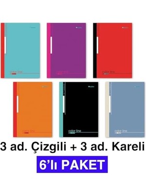 Prime A4 Dikişli Okul Defteri 6’lı Paket (3 Çizgili + 3 Kareli) – 60 Yaprak (120 Sayfa)