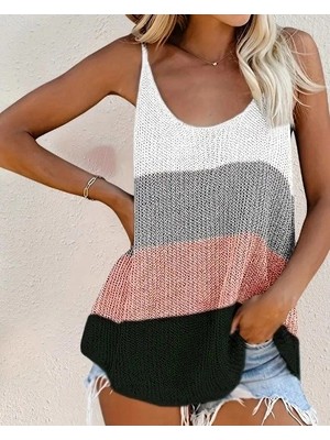 Lune Store Kadın Askılı Yuvarlak Yaka Salaş Triko Bluz