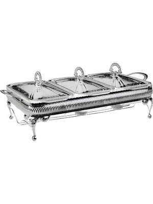Prime Anne Ingiliz Gümüşü Üç Bölmeli Isıtıcılı Yemek Servis 51 x 26 x 18 cm