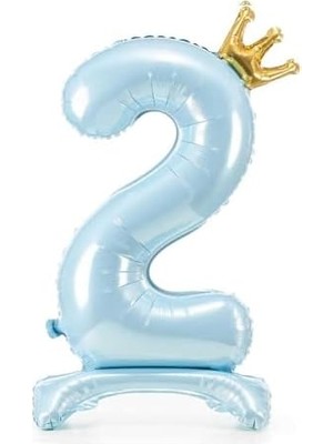 Prime Ayaklı ve Kral Taç'lı Rakam Folyo Balon 34 Inç 76 cm (Bebe Mavisi, 2)