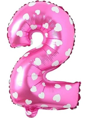 Prime 2 Rakamlı 16 Inç Pembe Kalpli Folyo Balon 36 cm (Pembe)