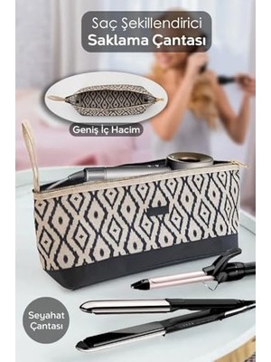 Prime Desen Saç Şekillendirici Organizer Çantası – Dayanıklı Maşa ve Düzleştirici Taşıma Kılıfı, Fermuarlı, Seyahat Için Pratik Güzellik Aleti Çantası