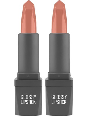 Prime 303 Nude Rose Parlak Ruj - Nemlendirici Etkili Pürüzsüz Dudak Görünümü - Glossy Lipstick (2 Paketi)