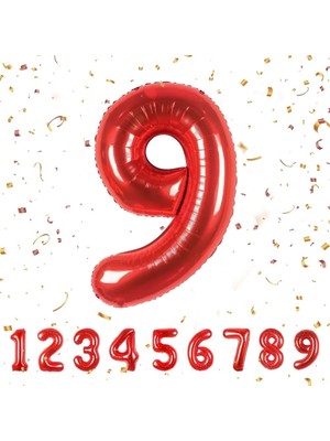 Prime - 9 Rakamı Kırmızı Folyo Balon 16 Inch 40 cm