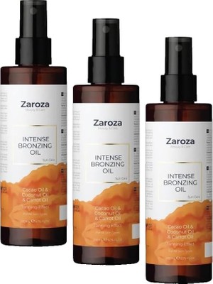 Prime Zaroza Bronzlaştırıcı Yağ Havuç Hindistan Cevizi Kakao Yağı 200 ml (3 Paketi)