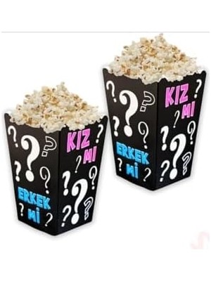 Prime Kız Mı Erkek Mi Popcorn Kutusu, 8'li Set, Baby Shower ve Cinsiyet Partisi Için Mısır Kutuları, Siyah
