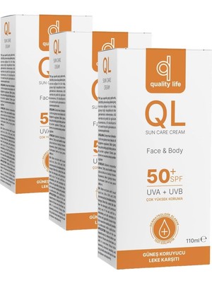 Prime Ql Yüz Güneş Kremi 50 + Spf Faktör Leke Karşıtı Çok Yüksek Koruma (1 x 110 Ml) (3 Paketi)