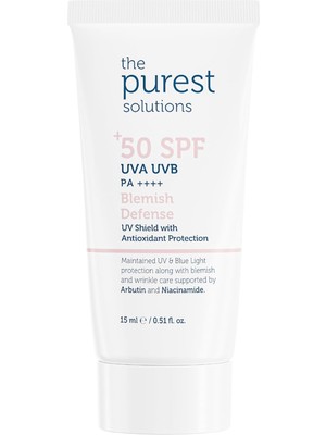 Prime The Purest Solutions Cilt Tonu Eşitleyici ve Leke Karşıtı Blemish Defense Renkli Güneş Koruyucu Krem Spf 50, Seyahat Boy 15 ml