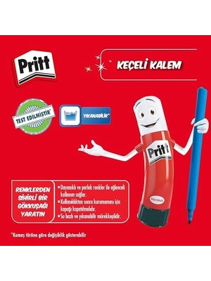 Prime Keçeli Kalemler, Çocuk Dostu Zararsız Boya, Su Bazlı Renkli Kalem, Silinebilir Boya Kalemi, Dayanıklı Kırtasiye Malzemesi, 12 Renkli Paket