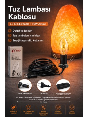 Anadolu Hasat Tuz Lambası Kablosu 1,5 Metre Açma Kapama Düğmeli Anahtarlı Himalaya Kaya