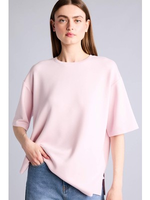 DeFacto Oversize Bisiklet Yaka Basic Modal Kısa Kollu Açık Pembe Tişört G8536AX26SP