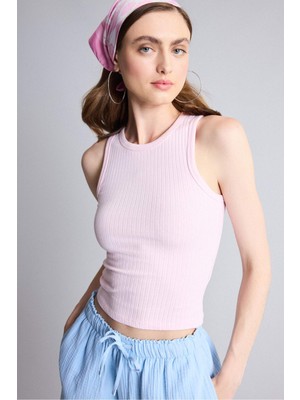 DeFacto Slim Fit Halter Yaka Fitilli Açık Pembe Atlet A8859AX26SM