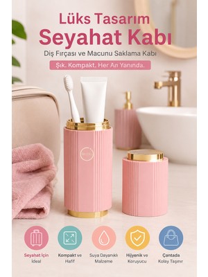 Open City Pembe Lüks Tasarım Taşınabilir Seyahat Diş Fırçası ve Macunu Saklama Kabı