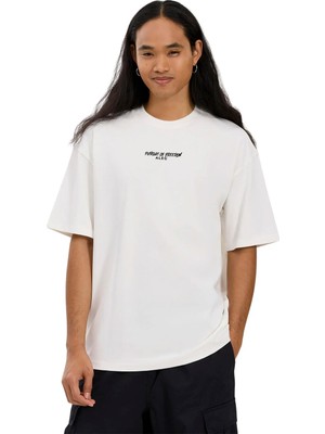 Aleg Ekru Erkek Oversize Yazı Baskılı T-Shirt ALG25022-10 11-0604 T-Shirt Ördek
