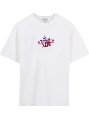 Aleg Ekru Erkek Oversize Yazı Baskılı T-Shirt ALG25022-13 11-0604 T-Shirt Pasta