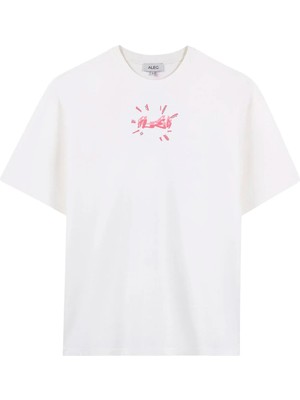 Aleg Ekru Erkek Oversize Yazı Baskılı T-Shirt ALG25022-11 11-0604 T-Shirt Göz