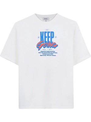 Aleg Ekru Erkek Oversize Yazı Baskılı T-Shirt ALG25022-14 11-0604 T-Shirt Anahtar
