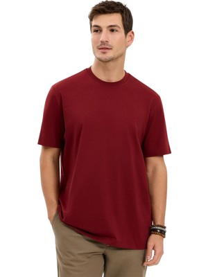 Aleg Bordo Erkek Oversize Nakışlı T-Shirt ALG25023 19-1535 Alegion T-Shirt