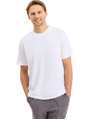 Aleg Beyaz Erkek Oversize Logo Baskılı T-Shirt ALG25043 11-0601 Alegion T-Shirt