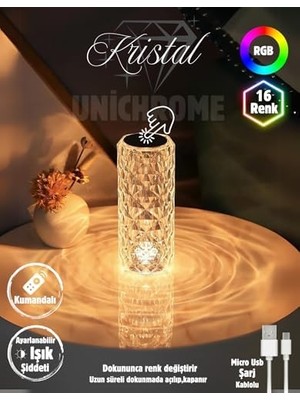 Prime Kristal LED Dokunmatik Sensör USB Şarjlı Masa Lambası Rgb Gece Lambası