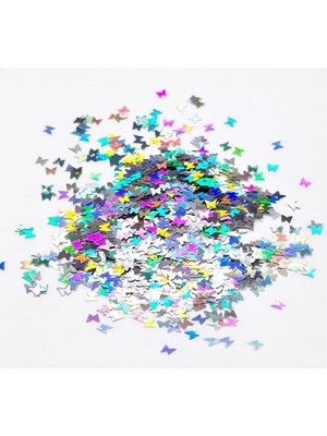 Prime Kelebek Figürlü Gümüş Holografik Glitter, Epoksi Reçine ve Nail Art Için, 5gr