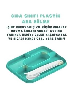 Prime Bento 1600ML Lunchbox Tek Katlı 2 Bölmeli Pp Plastik Sefer Tası Yemek Kutusu Turkuaz